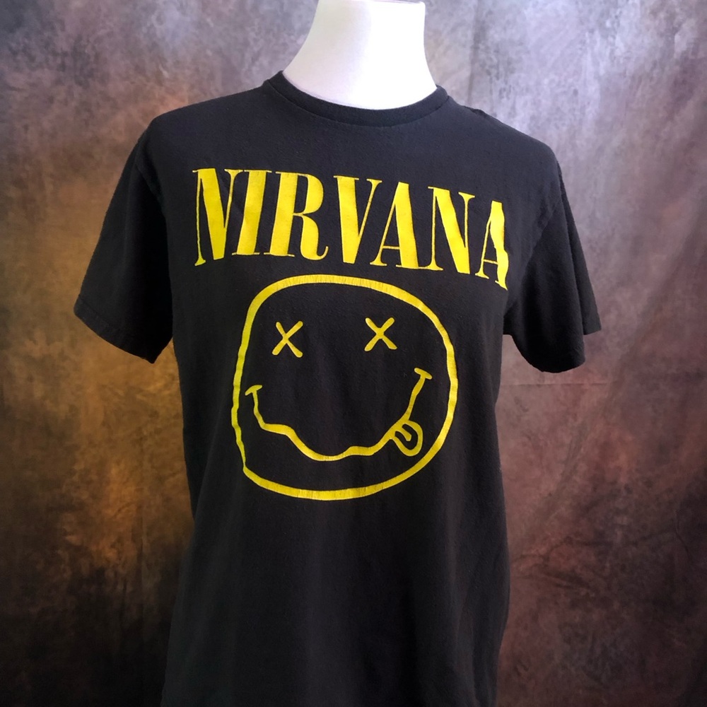 NIRVANA Black Short Sleeve Tee with Yellow Logo